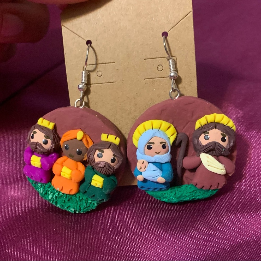 Handcrafted Nativity Scene Earrings